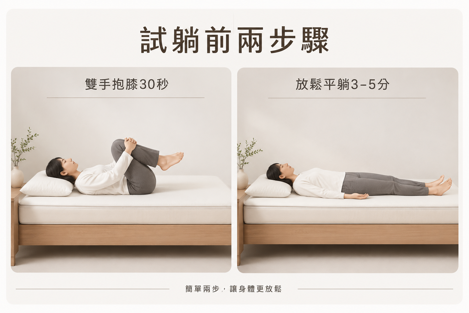 德泰門市試躺抱膝吐氣與放鬆平躺步驟