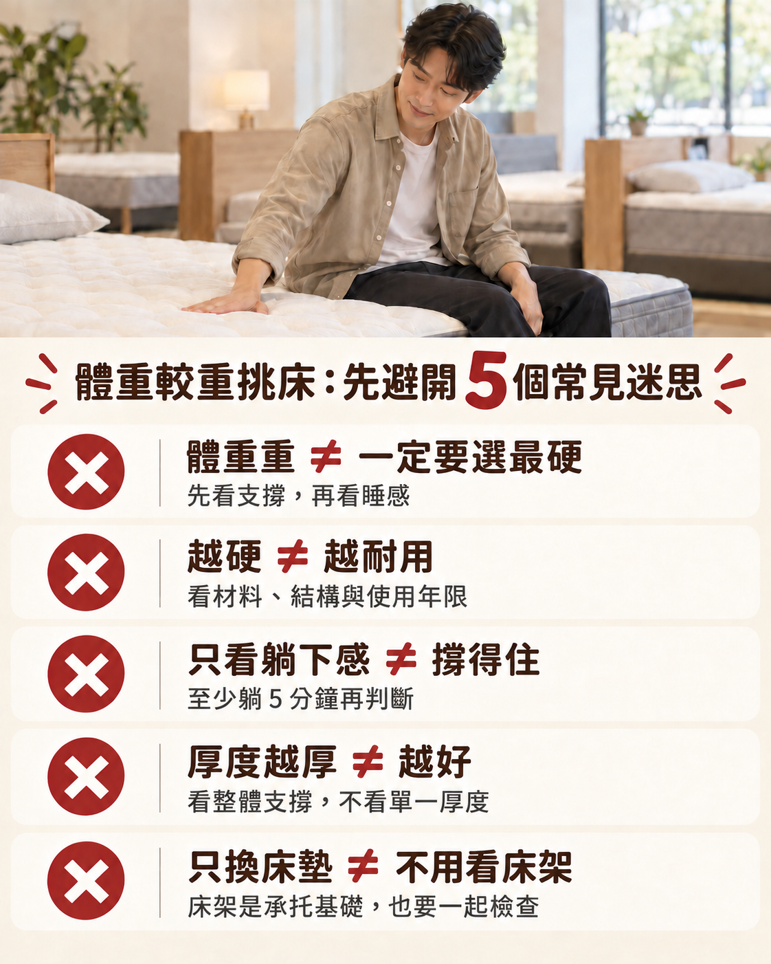 體重較重挑床的五個常見迷思：不是越硬越好